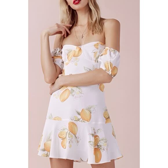For Love & Lemons Lemonade Off Shoulder Mini Dress White Yellow Size Small - Picture 1 of 8